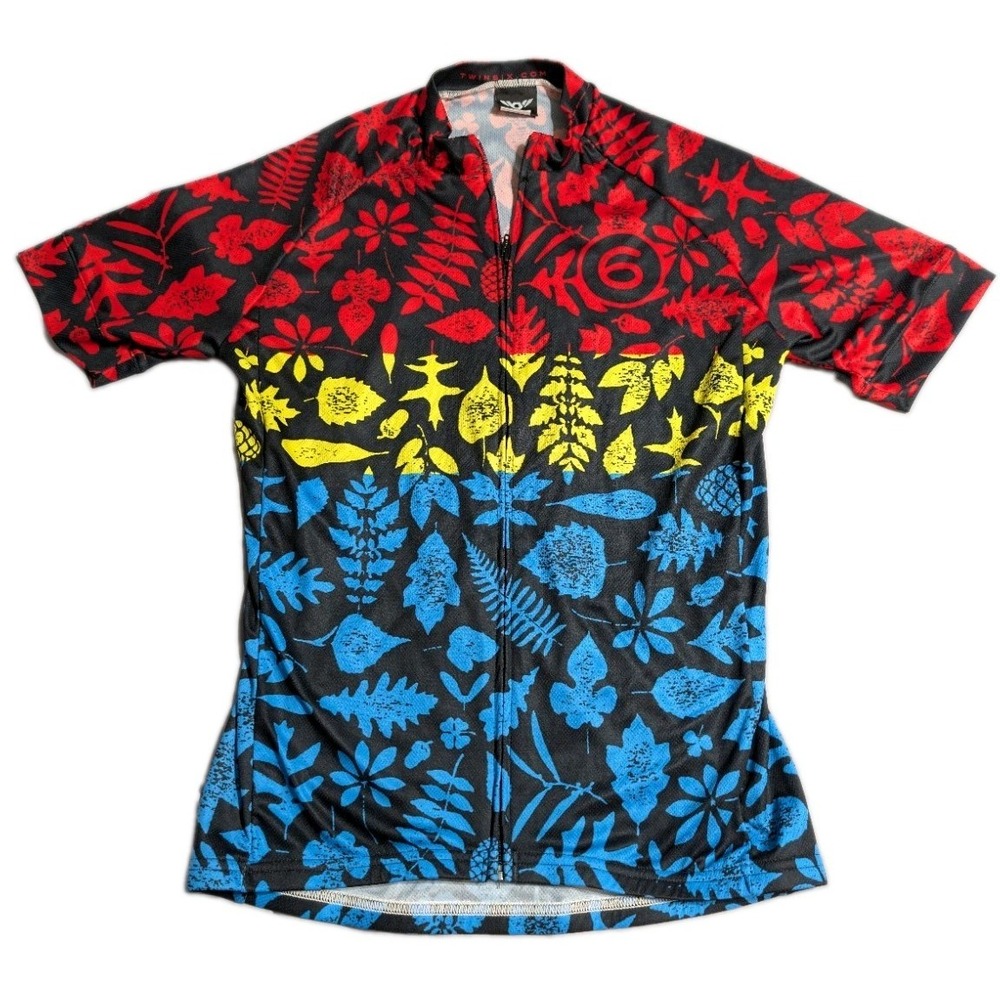 Twin Six Cycling Jersey Mens M Botanical Leaf Print Full Zip Pockets Made in USA